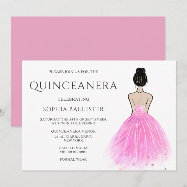 Blush Princess Dress Girl Quinceanera Party Invitation (Front/Back)