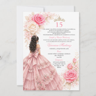 Blush Princess Dress Sweet 15 Elegant Rose Gold Invitation