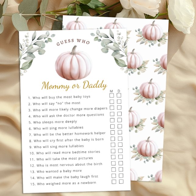 Blush Pumpkin Fall Baby Shower Mummy or Daddy Game (Mommy or Daddy Baby Shower Activity)