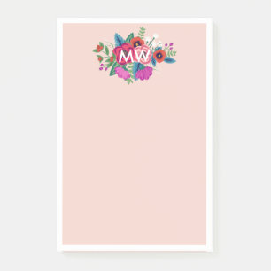 Blush Purple Boho Florals White Monogram Post-it Notes