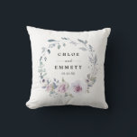 Blush Purple Floral Bridal Wedding Couple Cushion<br><div class="desc">Elegant and chic blush purple flowers create a beautiful wreath. It frames the wedding couple's names and wedding date. The newlyweds will love using this lovely reminder of their special day. This personalised wedding pillow is part of the Blush Violet collection. It contains many gift ideas for the newlyweds, bridal...</div>