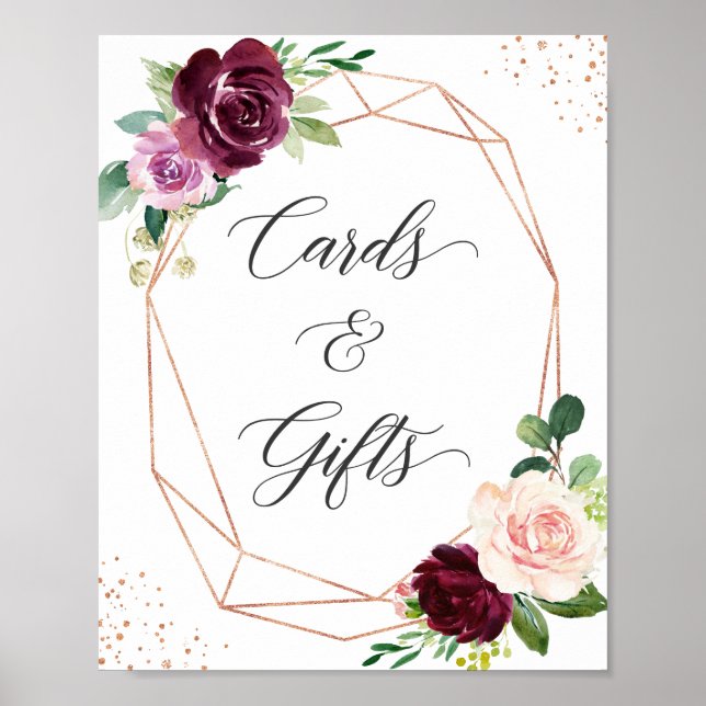 Blush Purple Floral Rose Gold Cards and Gifts Sign (Front)
