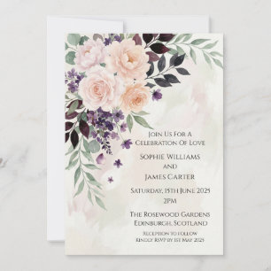 Blush Purple Floral Wedding Invitation