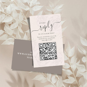 Blush QR Code RSVP Online Floral Calligraphy Enclosure Card