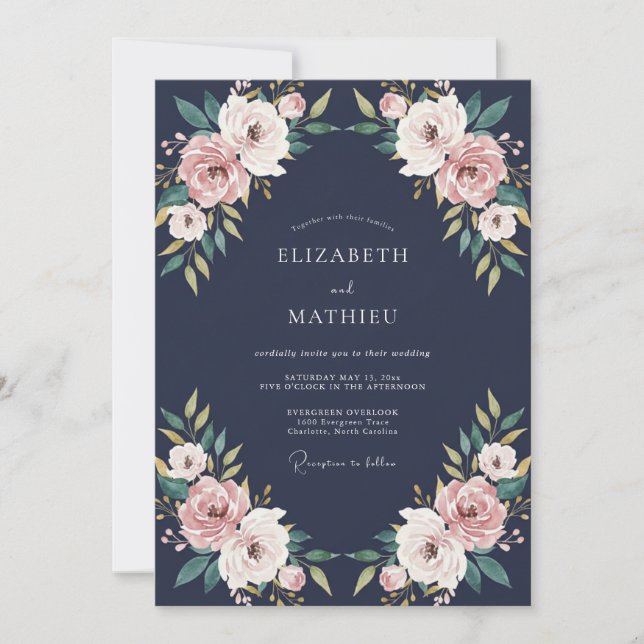 Blush Ranunculus Midnight Eucalyptus Wedding Invitation (Front)