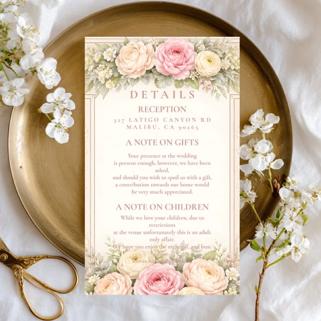 Blush Ranunculus Rose Garden Wedding Enclosure Card (Creator Uploaded)