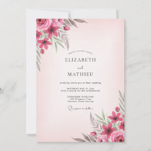 Blush Raspberry Peony Wedding Invitation