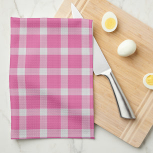 Blush Red Checkered Gingham Plaid Tea Towel