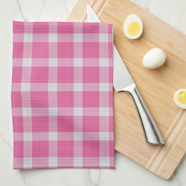 Blush Red Checkered Gingham Plaid Tea Towel (Quarter Fold)