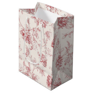 Blush Red Floral Birthday Medium Gift Bag