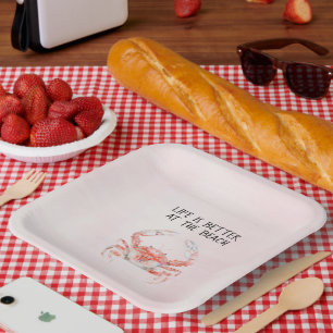 Blush Red Ocean Crab Paper Plate