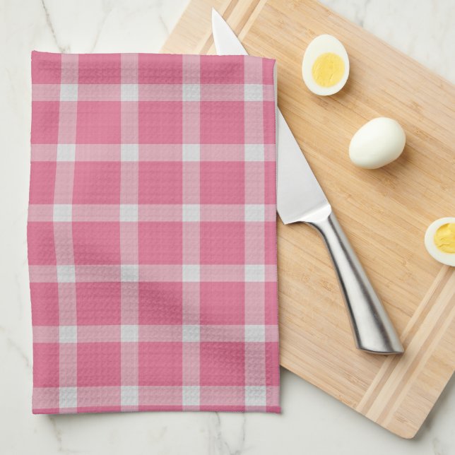 Blush Red Pattern Plaid Tea Towel (Quarter Fold)