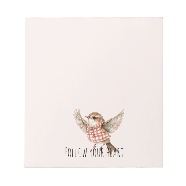 Blush Red Plaid Stripes Bird Notepad (Front)