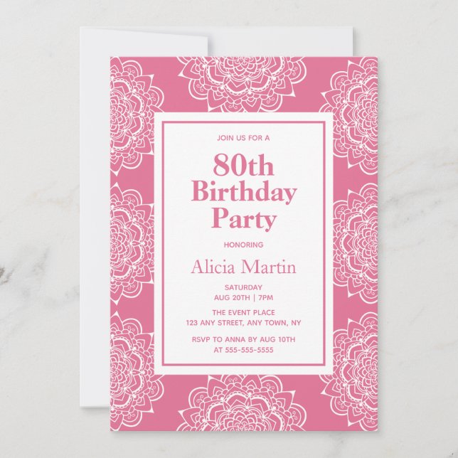 Blush Red & White Mandala Flower 70th Birthday Invitation (Front)