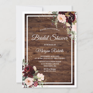 Blush & Red Wine Floral Rustic Bridal Shower Invitation