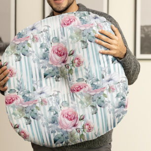 Blush Retro Spring Floral Background Round Cushion