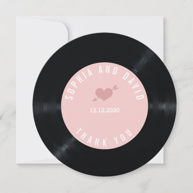 Blush Retro Vinyl Record Wedding THANK YOU (Front)