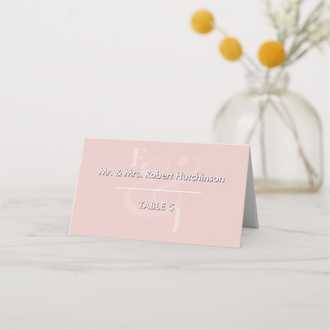 Blush Reverse Ampersand Wedding | Folded Seating Place Card (Front)