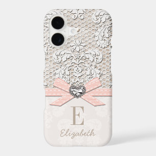 Blush Rhinestone Heart Look Printed Lace and Bow