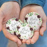 Blush Romance Bridesmaid 6 Cm Round Badge<br><div class="desc">Identify the key players at your bridal shower with our elegant,  sweetly chic floral buttons. Button features a blush pink and burgundy marsala watercolor floral wreath with "bridesmaid" inscribed inside in hand lettered script.</div>