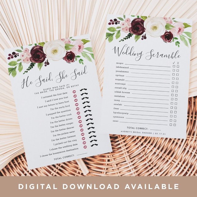 Blush Romance Double-Sided Bridal Shower Game Card (Creator Uploaded)
