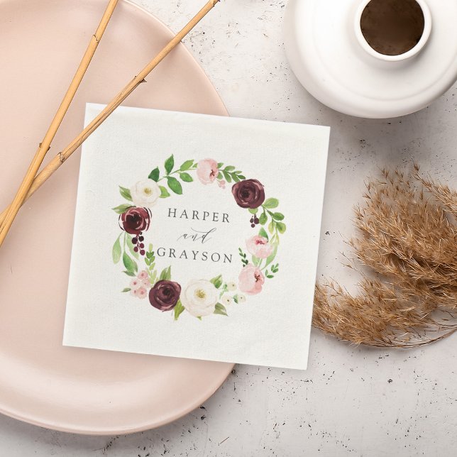 Blush Romance | Floral Wreath Wedding Napkin (Creator Uploaded)