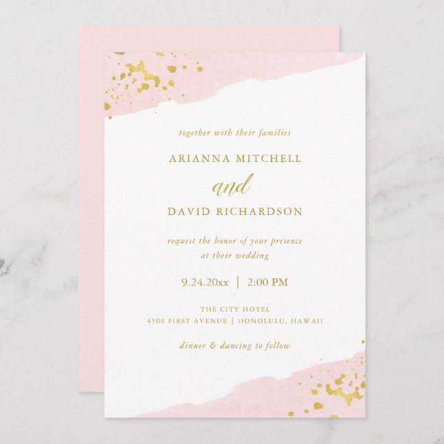 Blush Romance | Watercolor and Gold Wedding Invitation (Front/Back)