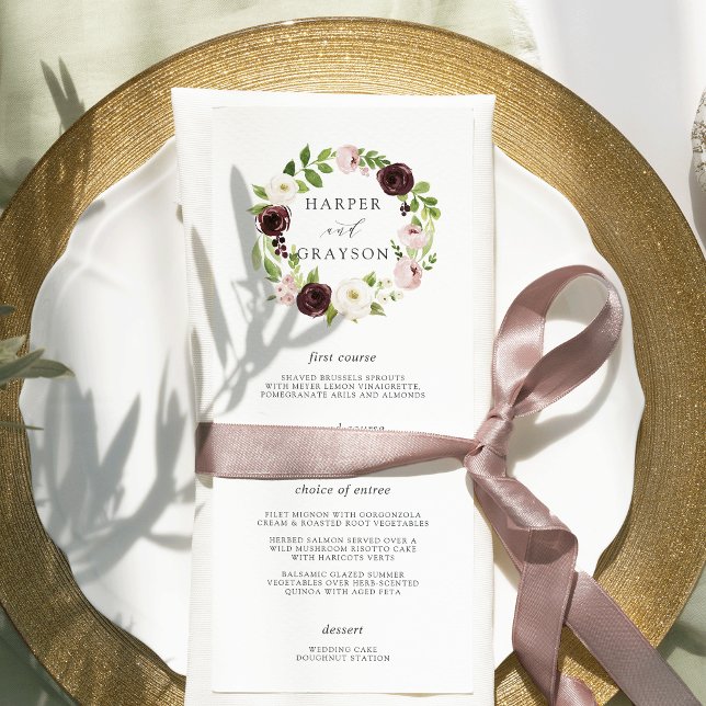 Blush Romance Wedding Menu Card (Creator Uploaded)