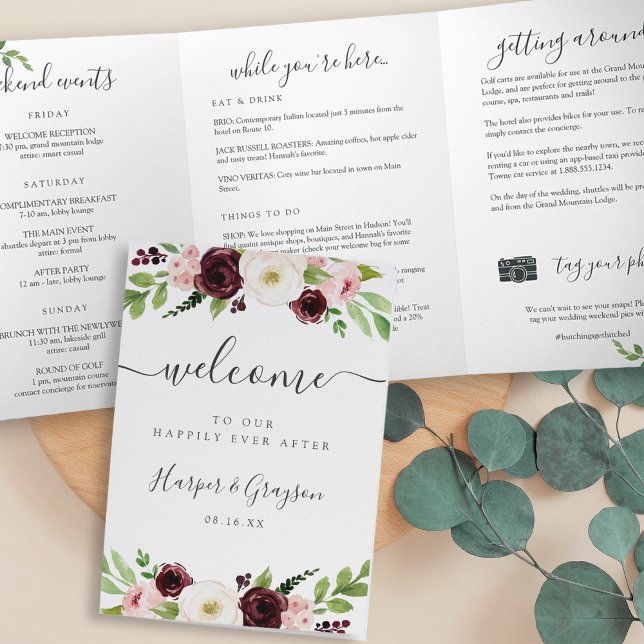 Blush Romance Wedding Welcome Letter & Itinerary Tri-Fold Programme (Creator Uploaded)