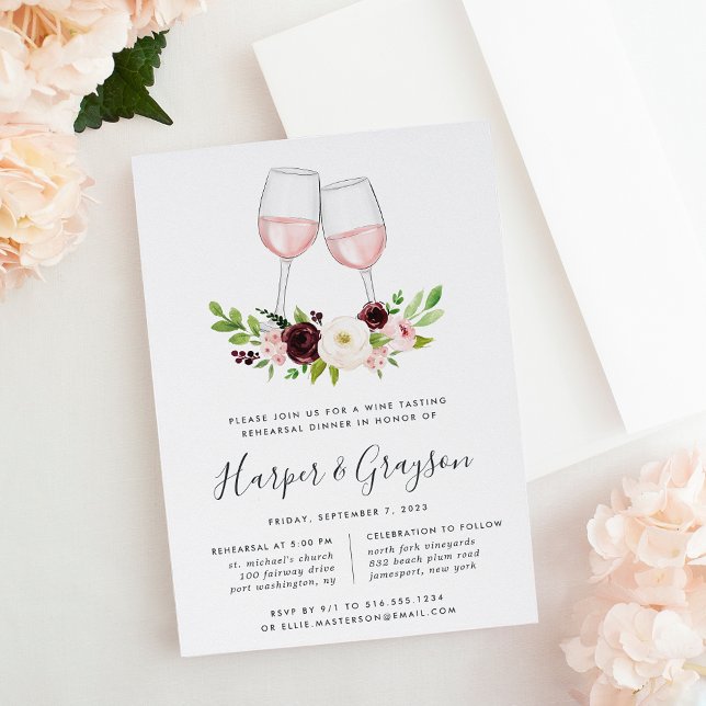 Blush Romance Wine Tasting Rehearsal Dinner Invitation (Creator Uploaded)