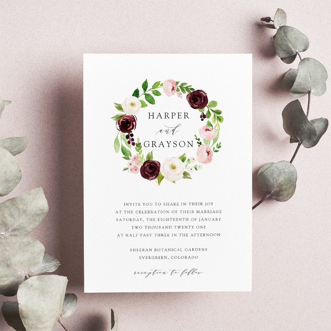 Blush Romance Wreath Wedding Invitation (Creator Uploaded)