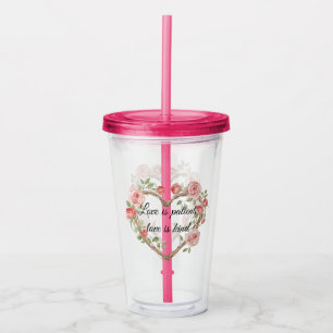 Blush Romantic Rose Floral Heart Love Acrylic Tumbler