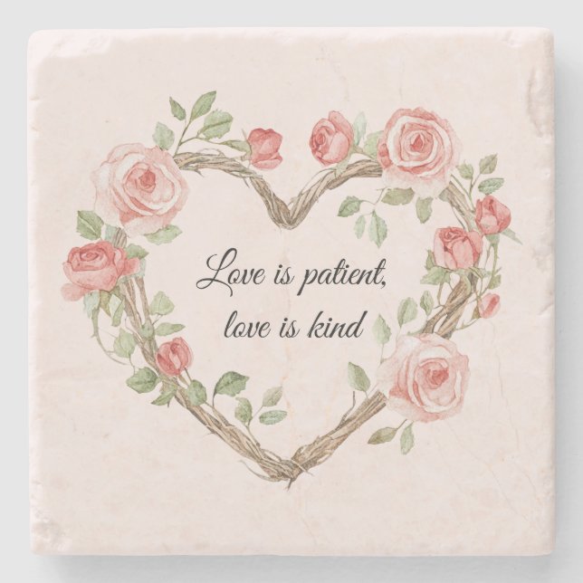 Blush Romantic Rose Floral Heart Love Stone Coaster (Front)