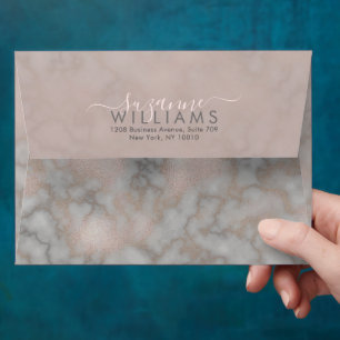 Blush Rose and Grey Marble Elegant Custom Envelope