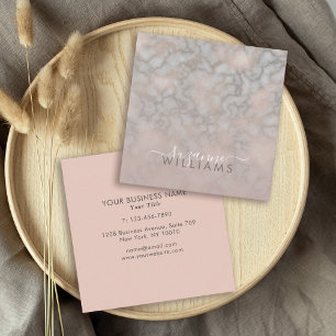 Blush Rose and Grey Marbled Elegance Square Square Business Card