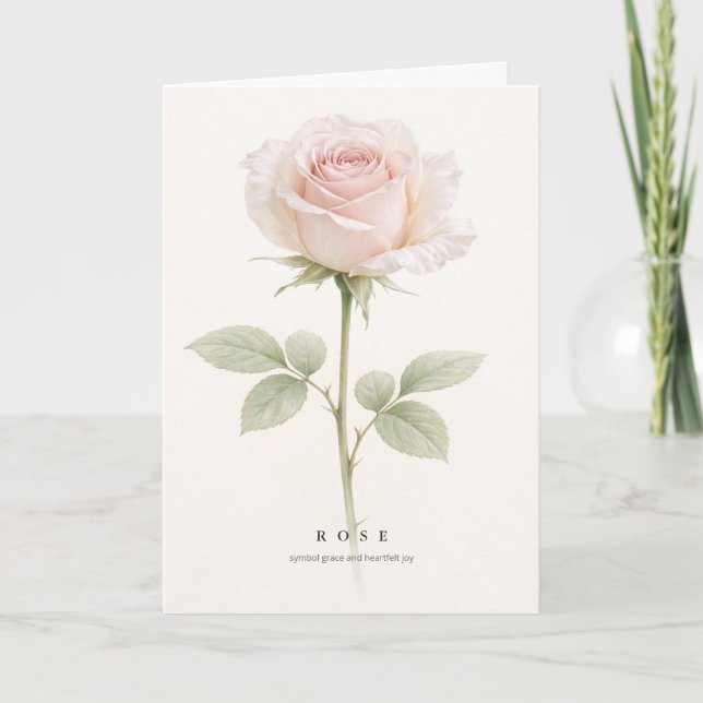 Blush Rose Botanical Art Symbol of Grace and Joy Card (Front)