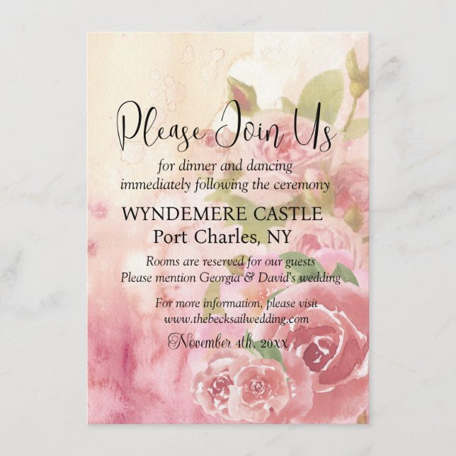 Blush Rose Botanical QR Code Wedding Enclosure Card (Front)