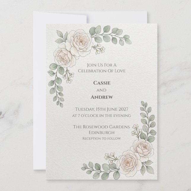 Blush Rose Botanical Wedding Invitation (Front)