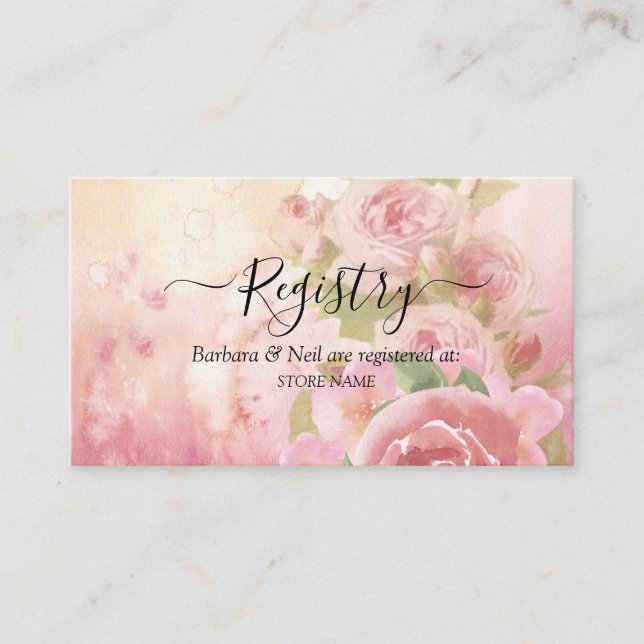 Blush Rose Botanical Wedding Registry  Enclosure Card (Front)