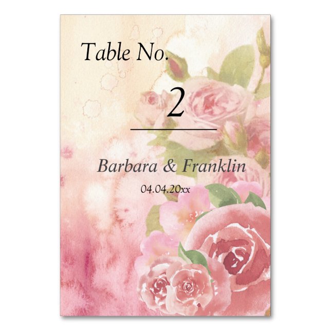 Blush Rose Botanical Wedding Table Number (Front)