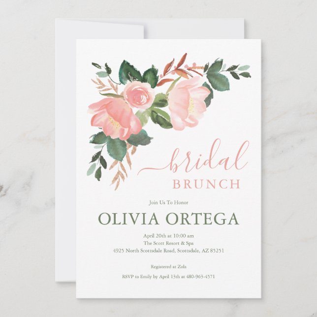 Blush Rose Bridal Shower Brunch Invitation (Front)