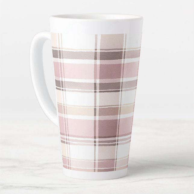 Blush Rose Cream Brown Stripes Christmas Latte Mug (Left Angle)