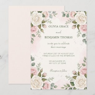 Blush Rose Cream Watercolor Wedding Invitation