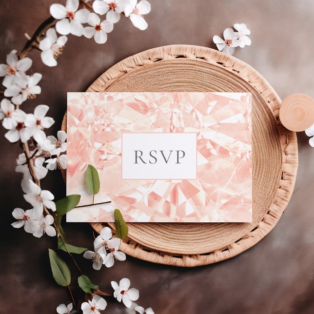 Blush Rose Crystal Cut Gemstone Wedding RSVP Invitation Postcard (Creator Uploaded)