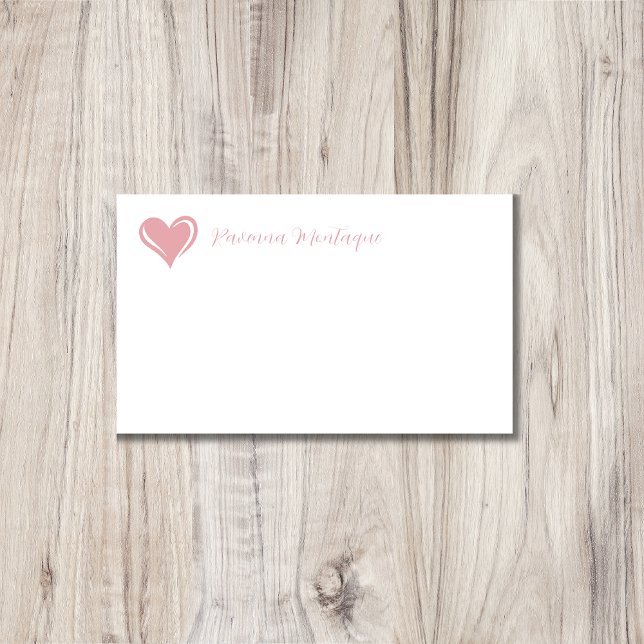 Blush Rose Decorative Heart Chic Name Note Card (Creator Uploaded)