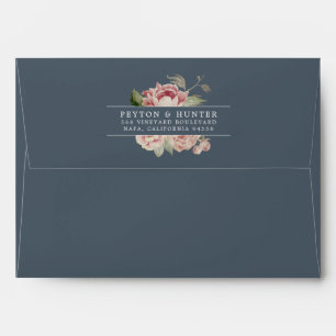 Blush Rose   Dusty Blue Floral Return Address Envelopes