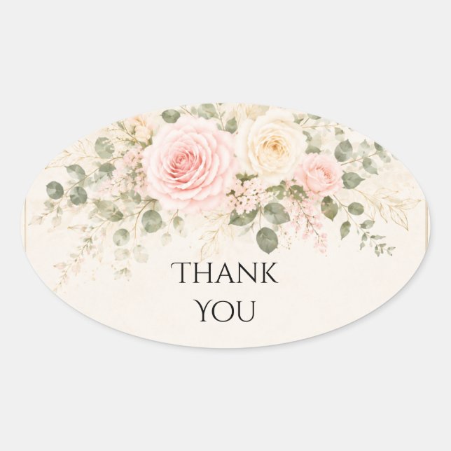 Blush Rose Eucalyptus Wedding Thank You Sticker (Front)