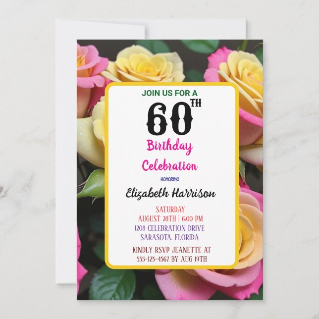 Blush Rose Floral 60th Birthday Party Invitation (Front)
