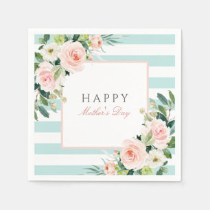 Blush Rose Floral and Stripes Mother's Day Napkin