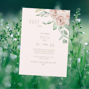 Blush Rose Floral Baby Girl Shower Invitation
